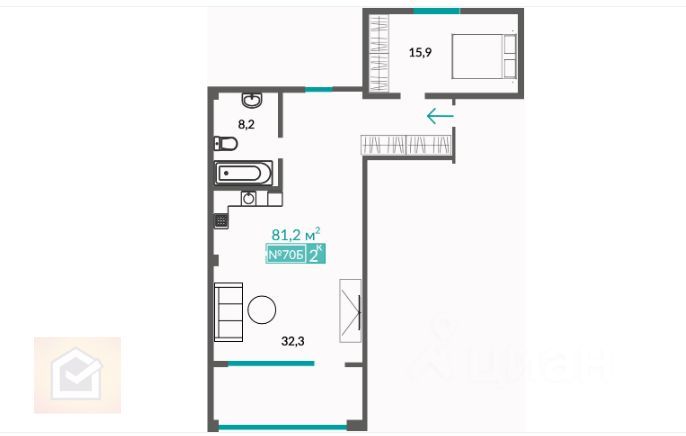 Продажа 2-комнатной квартиры 81,2 м², 7/8 этаж