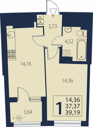 Продажа 1-комнатной квартиры 39,2 м², 18/25 этаж
