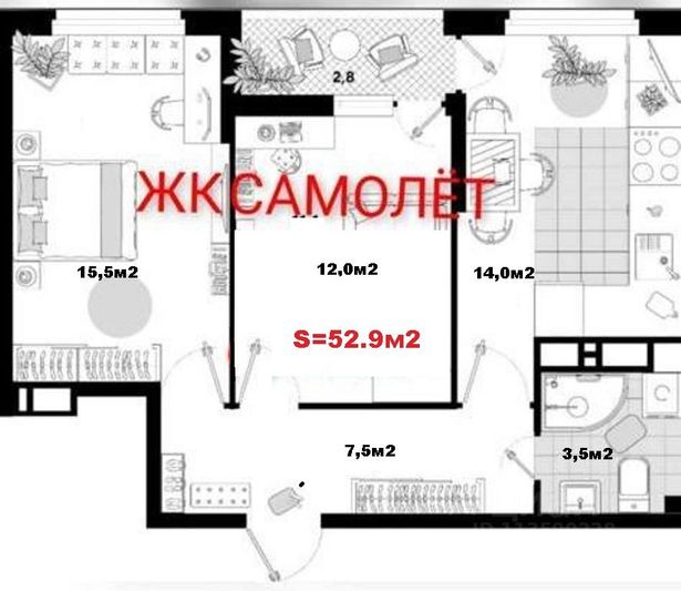 Продажа 2-комнатной квартиры 52,9 м², 16/16 этаж