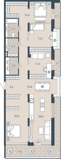 Продажа 3-комнатной квартиры 136,3 м², 5/23 этаж