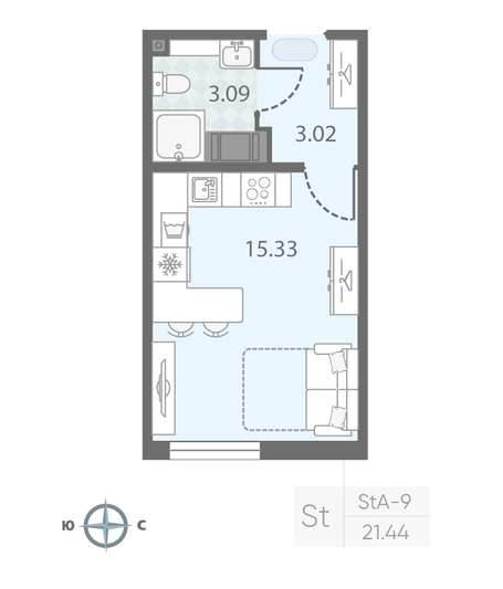 Продажа квартиры-студии 21,4 м², 3/23 этаж