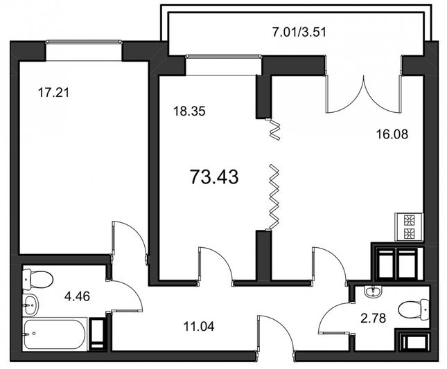 Продажа 2-комнатной квартиры 73,7 м², 21/24 этаж