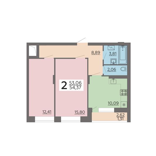 Продажа 2-комнатной квартиры 54,4 м², 19/24 этаж