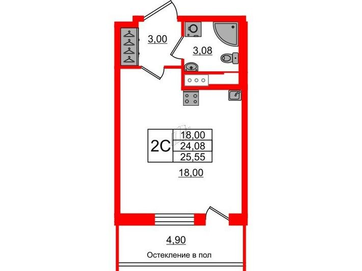 Продажа квартиры-студии 24,1 м², 6/12 этаж