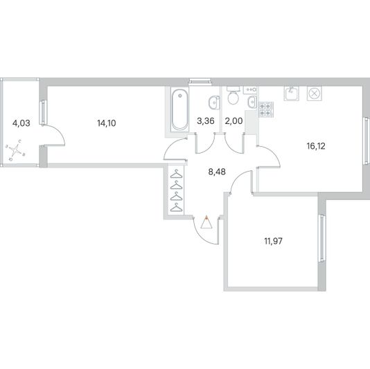 Продажа 2-комнатной квартиры 57,2 м², 2/4 этаж