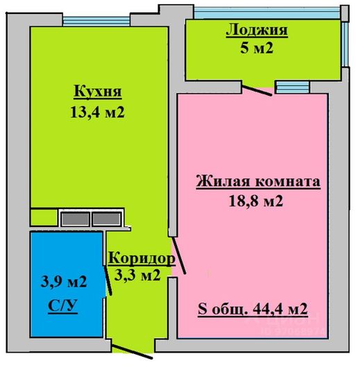 Продажа 1-комнатной квартиры 44,4 м², 10/21 этаж