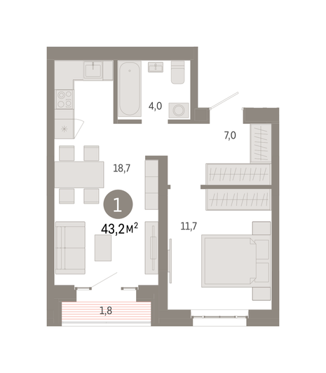 Продажа 1-комнатной квартиры 43,2 м², 10/16 этаж