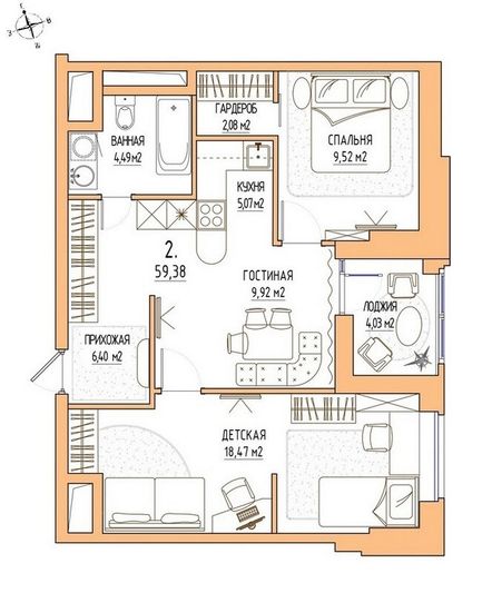 Продажа 2-комнатной квартиры 59,4 м², 11/17 этаж