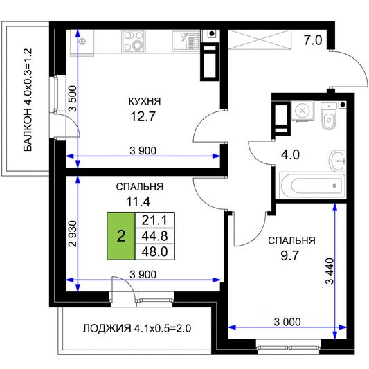 Продажа 2-комнатной квартиры 54 м², 10/16 этаж