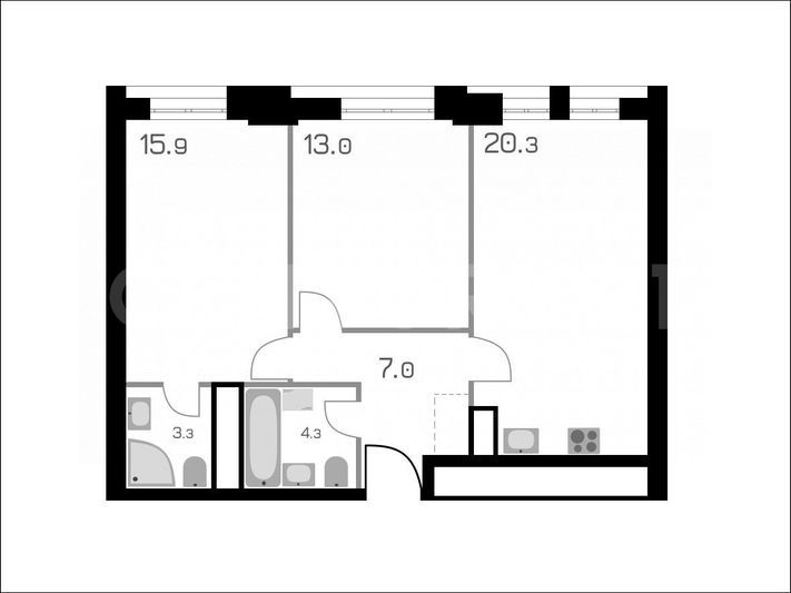 Продажа 3-комнатной квартиры 63,8 м², 20/35 этаж