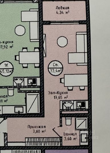 Продажа квартиры-студии 33,4 м², 5/17 этаж