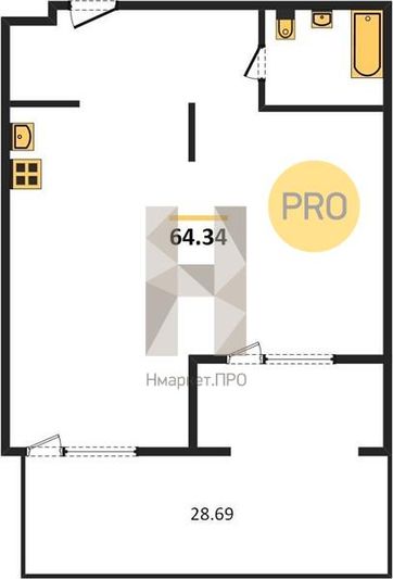 Продажа 1-комнатной квартиры 64,3 м², 1/8 этаж