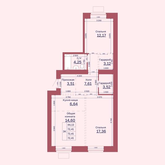 Продажа 3-комнатной квартиры 72,4 м², 2/10 этаж