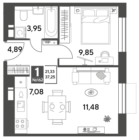 Продажа 1-комнатной квартиры 37,3 м², 10/10 этаж