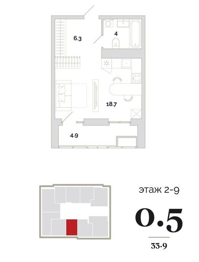 Продажа 1-комнатной квартиры 33,9 м², 4/18 этаж