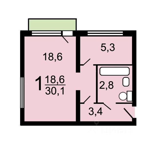 Продажа 1-комнатной квартиры 29,9 м², 4/5 этаж
