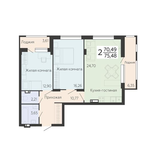 Продажа 2-комнатной квартиры 75,5 м², 4/14 этаж