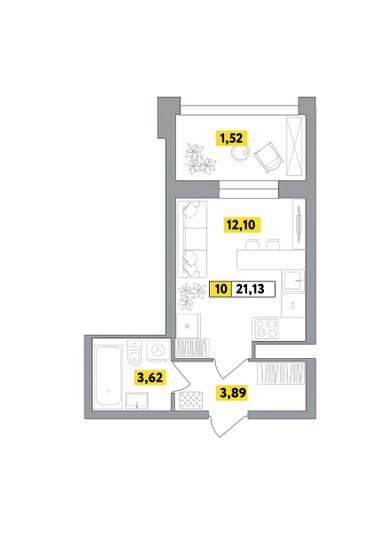 Продажа квартиры-студии 21,1 м², 7 этаж