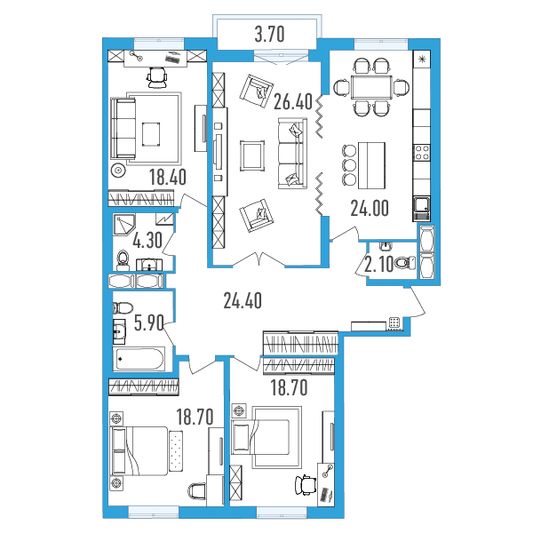 Продажа 4-комнатной квартиры 144,8 м², 7/24 этаж