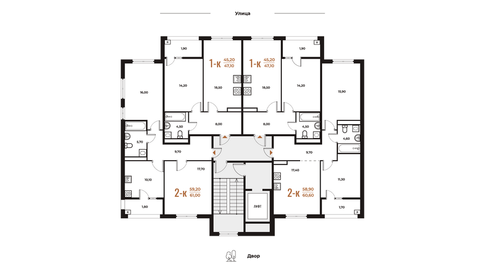 Продажа 2-комнатной квартиры 61 м², 4 этаж