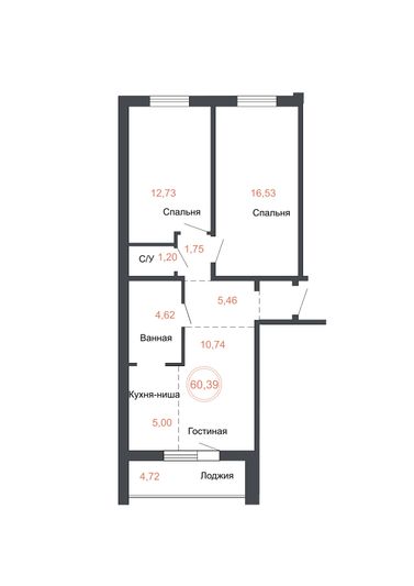 Продажа 3-комнатной квартиры 60,4 м², 4 этаж