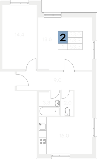 Продажа 2-комнатной квартиры 63,3 м², 1/9 этаж
