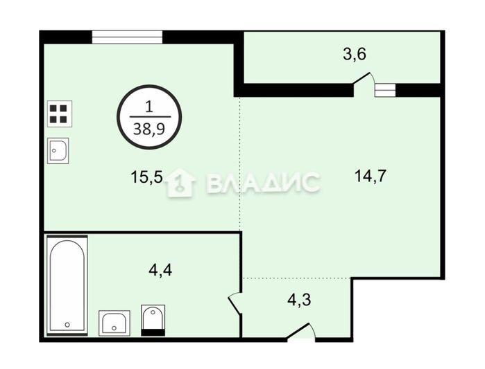 Продажа 1-комнатной квартиры 38,9 м², 10/11 этаж