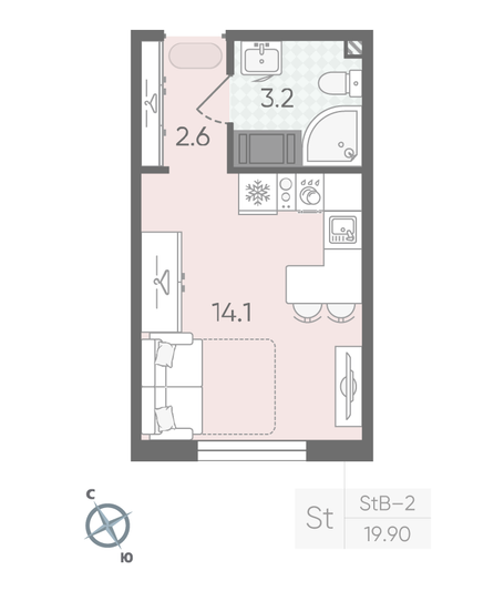 Продажа квартиры-студии 19,9 м², 6/19 этаж