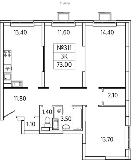 Продажа 3-комнатной квартиры 73 м², 20/20 этаж