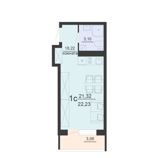 Продажа 1-комнатной квартиры 22,2 м², 16/20 этаж