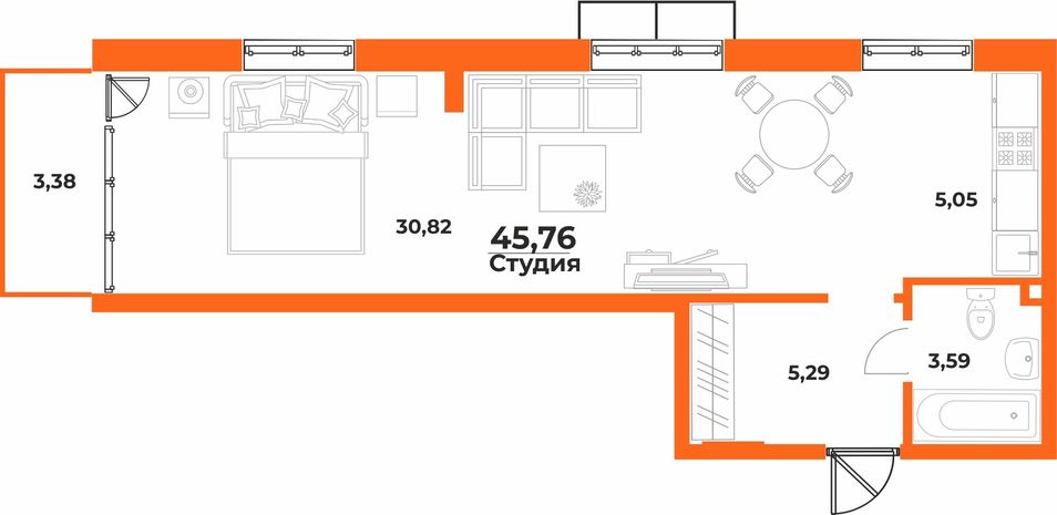 Продажа квартиры-студии 45,8 м², 5/10 этаж