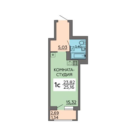 Продажа 1-комнатной квартиры 25,1 м², 2/19 этаж