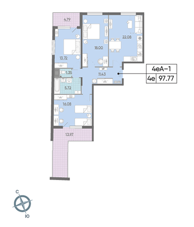 Продажа 3-комнатной квартиры 96,5 м², 15/15 этаж