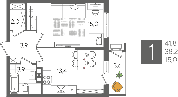 Продажа 1-комнатной квартиры 41,8 м², 4/24 этаж