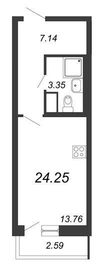 Продажа квартиры-студии 24,3 м², 13/25 этаж