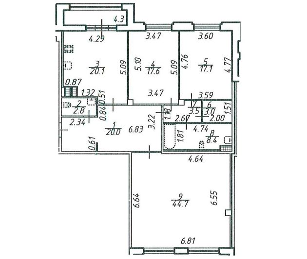 Продажа 3-комнатной квартиры 141,5 м², 2/9 этаж