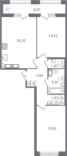 Продажа 2-комнатной квартиры 68,7 м², 15/16 этаж