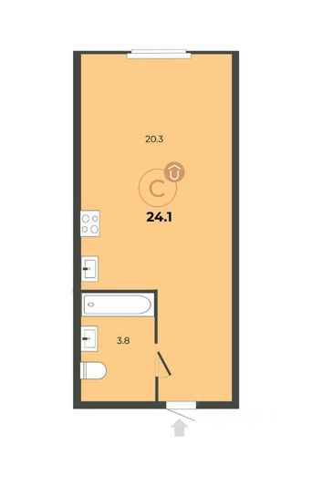 Продажа квартиры-студии 24,1 м², 17/20 этаж