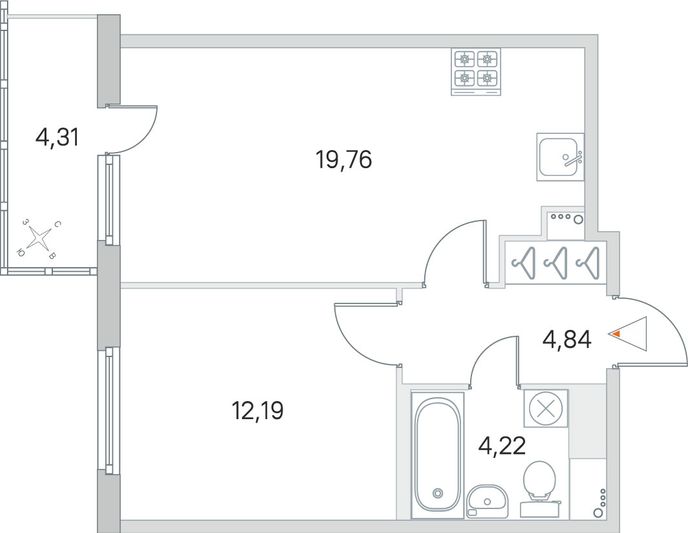 Продажа 1-комнатной квартиры 42,3 м², 6/8 этаж