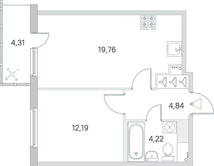 Продажа 1-комнатной квартиры 42,3 м², 3/8 этаж