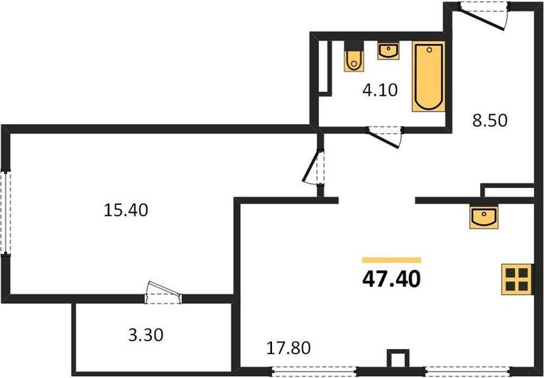 Продажа 1-комнатной квартиры 47,4 м², 7/25 этаж