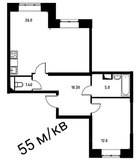 Продажа 2-комнатной квартиры 55 м², 1/13 этаж