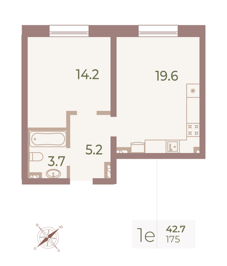 Продажа 1-комнатной квартиры 42,3 м², 7/9 этаж