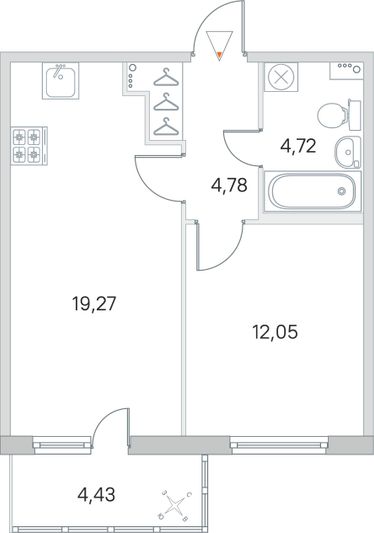 Продажа 1-комнатной квартиры 42,2 м², 2/8 этаж
