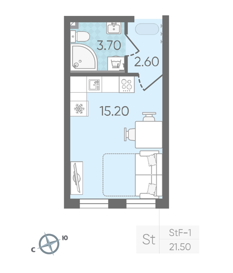 Продажа квартиры-студии 21,5 м², 2/25 этаж