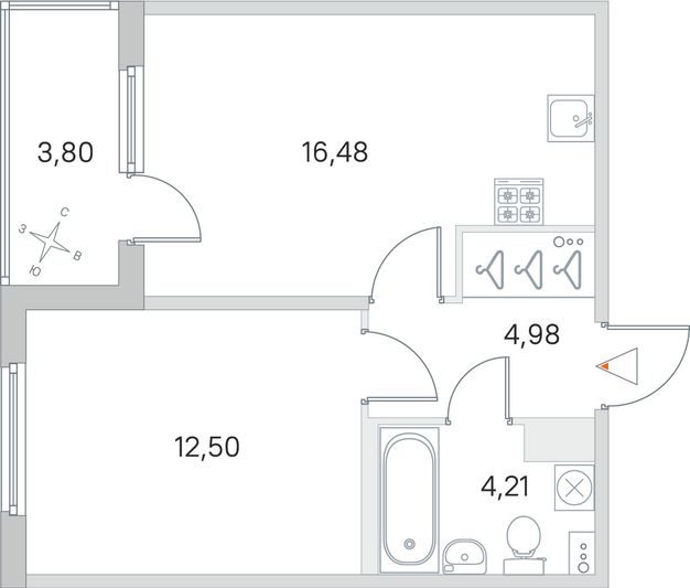 Продажа 1-комнатной квартиры 40,1 м², 3/4 этаж