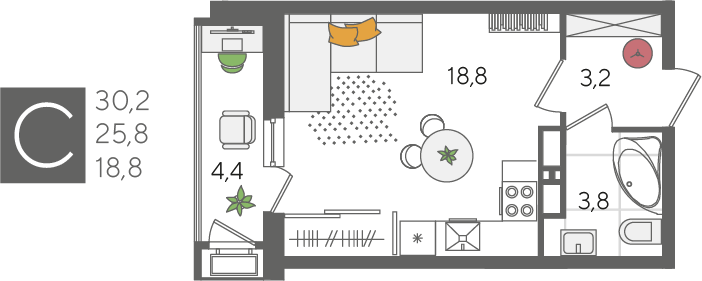 Продажа квартиры-студии 30,2 м², 21/24 этаж