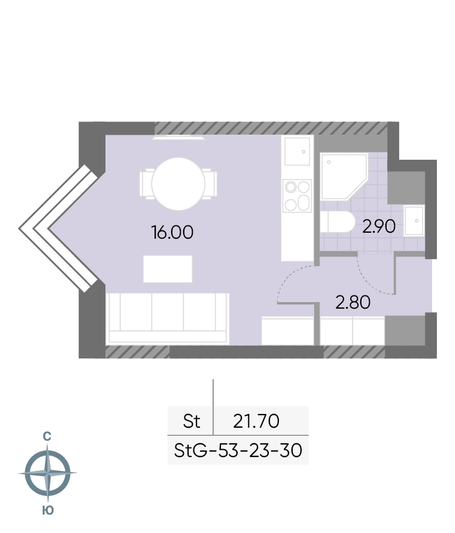 Продажа квартиры-студии 21,7 м², 29/30 этаж