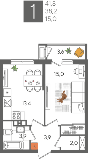 Продажа 1-комнатной квартиры 41,8 м², 8/24 этаж