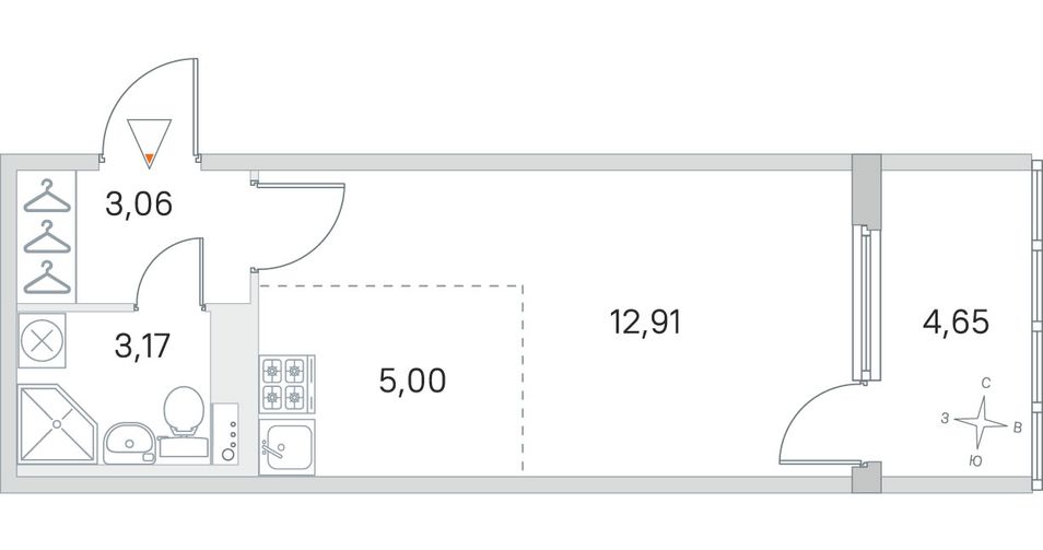 Продажа квартиры-студии 25,5 м², 2/4 этаж